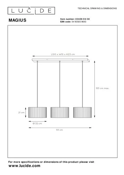 Lucide MAGIUS - Pendant light - 3xE27 - Natural - technical
